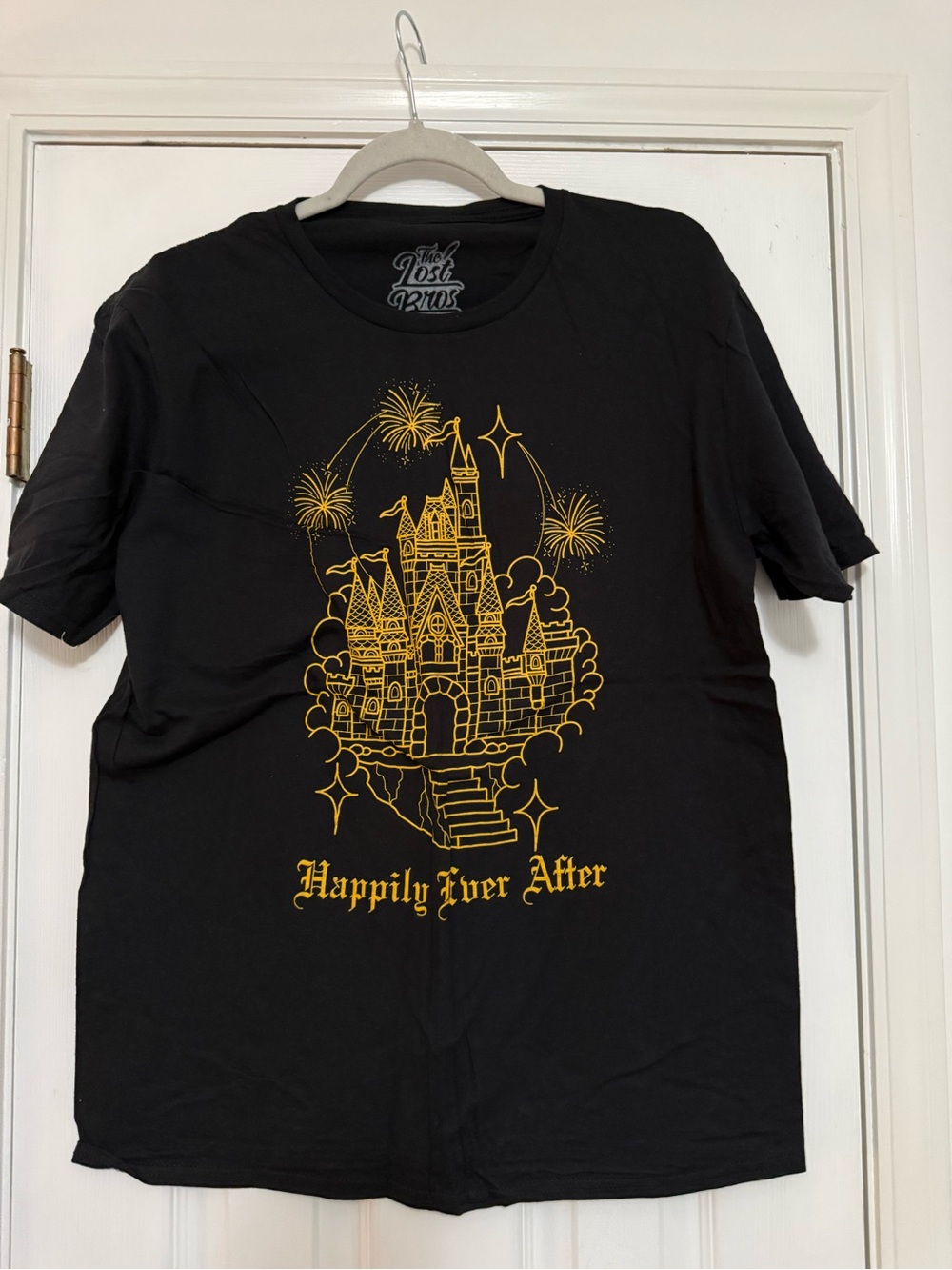 The Lost Bros Black T-Shirt with Gold Castle Print